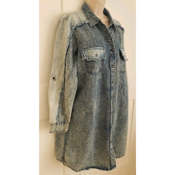 NWT G.KALE DENIM COLOR BUTTON FRONT CLOSURE TUNIC DRESS XLARGE PETITE - Picture 2 of 9